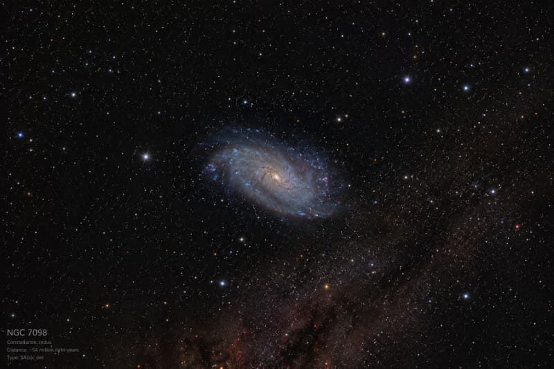 NGC 7098: A peculiar galaxy in the southern sky with a double-ring and double-bar structure.